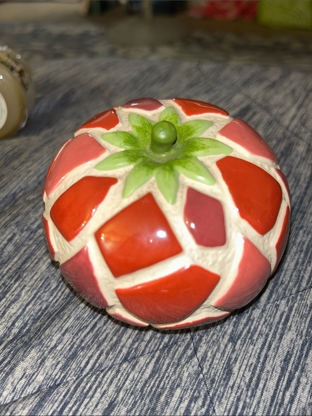 Grasslands Road Red Mosaic Ceramic Tomato Accent with Green Stem - Picture 5 of 10